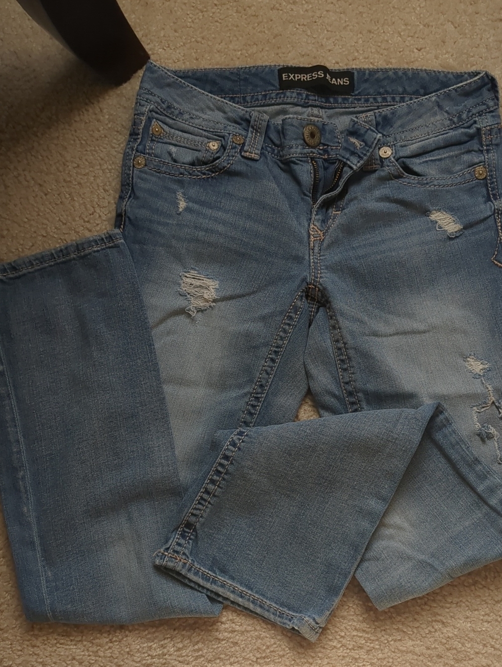 Express Women’s Boot Cut Distressed Light Blue Jeans 0 S Inseam 28"